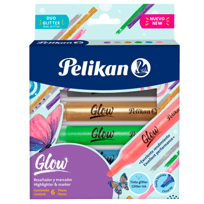 Resaltador y Marcador Pelikan  Glow Glitter X 6