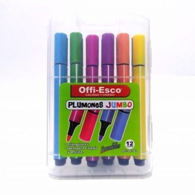 Plumones Jumbo triangulares Estuche x12 - Offi- Esco