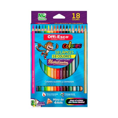 Colores Offiesco Triangulares 18 Unds. Incluye 6 colores Metalizados OE-141